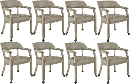 Vista 36 de LEEMTORIG Juego de 2 sillas de comedor con ruedas y brazo, sillas de comedor grandes con ruedas, silla de mesa de póquer de madera maciza, 26