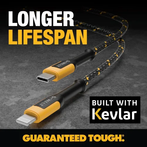 Vista 3 de DEWALT Cable USB a Lightning de alta resistencia [certificado Apple MFi] cargador duradero para iPhone, cables Lightning, cable de carga rápida