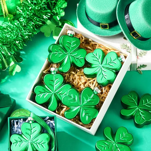Vista 6 de Aurelema 12 adornos grandes de trébol del día de San Patricio de 2.36 pulgadas para árbol, adornos de trébol verde irlandés, decoraciones