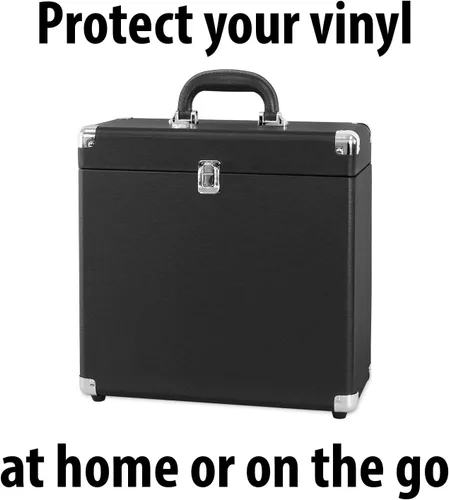 Vista 3 de Victrola Collector – Estuche de almacenamiento para discos de vinilo – Capacidad para más de 30 discos de vinilo para tocadiscos, hardware