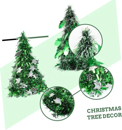 Vista 3 de Lindo mini árbol de Navidad modelo 2pcs árbol de oropel para decoración del hogar adorno de mesa