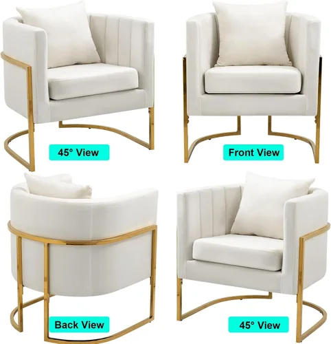 Vista 7 de X-VOLSPORT Silla decorativa de terciopelo, moderna, con forma de barril, para sala de estar/dormitorio/recepción de invitados, sillón de club