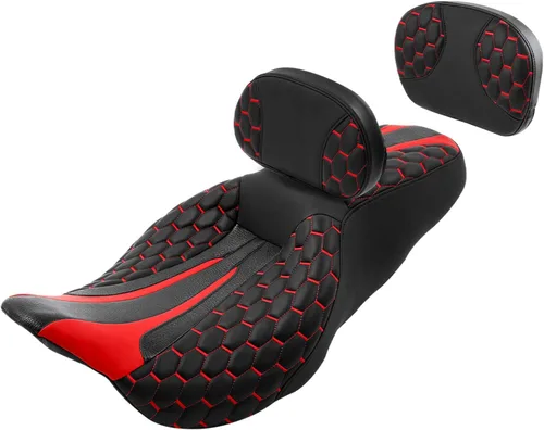 Vista 26 de Asiento de conductor, pasajero y piloto - SLMOTO Asiento de motocicleta de una pieza para 2 personas, compatible con Harley Touring Road King CVO