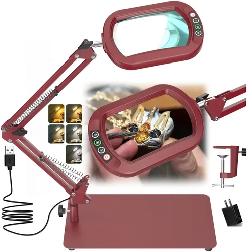 Vista 8 de Veemagni Lupa de Aumento 10X con Luz y Soporte, Vidrio Real Rectangular, 5 Modos de Color Regulables Lámpara de Escritorio LED 2 en 1 y Abrazadera