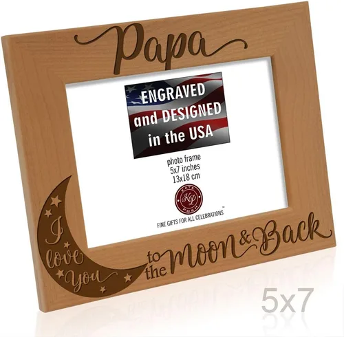 Vista 6 de KATE POSH Marco de fotos con grabado de madera natural Papa I Love You to the Moon and Back. El mejor abuelo de la historia, día del padre, regalos