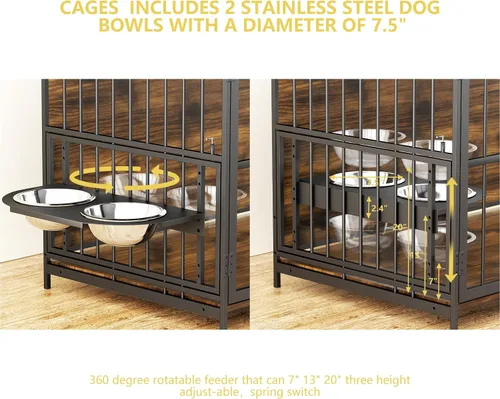 Vista 3 de ROOMTEC Jaula para Perros Estilo Mueble para Perros Grandes de Interior Super Resistente y Duradera con 2 Cuencos de Acero Inoxidable