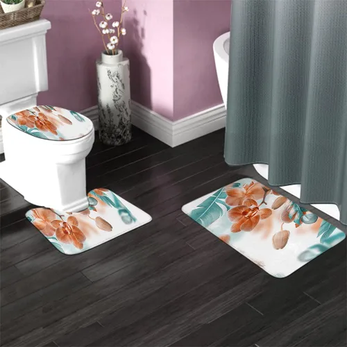 Vista 3 de WONDERTIFY Orchid - Alfombrilla antideslizante para baño, diseño floral, tropical, hoja zen, reflejo zen, juego de alfombras de baño, tapete