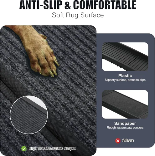 Vista 8 de Rampa para perros para automóvil, escalera plegable portátil para mascotas con superficie antideslizante de hasta 250 libras, capacidad de carga al