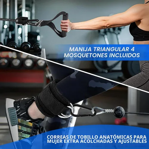 Vista 8 de LAT - Juego de accesorios para máquina de cables 10 en 1, accesorios de cable para gimnasio en casa, incluye cuerda de tríceps, barra en V, barra