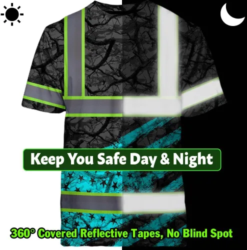 Vista 7 de Camisa de alta visibilidad de calavera con bandera de Estados Unidos para hombres, camisas de seguridad con nombre personalizado, ropa de trabajo