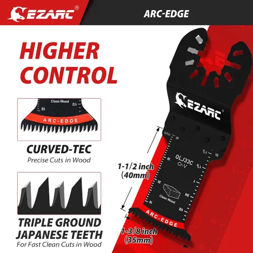 Vista 3 de EZARC Japanese Tooth Oscillating Saw Blade, 5 PCS Arc Edge Oscillating Multitool Blades Clean Cut for Wood, Plastic (Pack of 2)