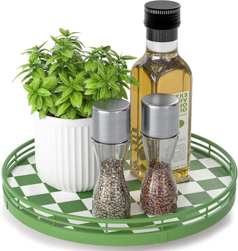 Vista 72 de Marble Lazy Susan - Tocadiscos para mesa, bandeja redonda de mármol de grano de madera antigua de 10 pulgadas para mesa de comedor, encimera de Negro