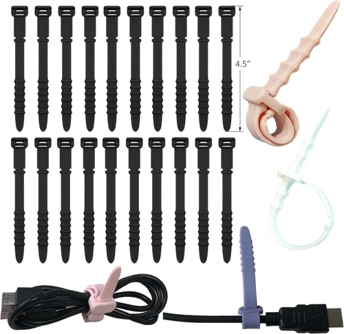 Vista 14 de Bridas de Silicona, Bridas Reutilizables, Correas de Cable de Goma para Gestión de Cables, Organizador de Cables de Silicona Elástica para Casa