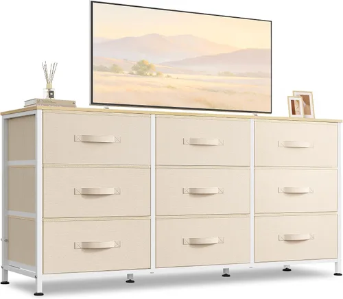 Vista 12 de WLIVE Soporte de TV para TV de 55 pulgadas, cómoda de 9 cajones para A-Rosa