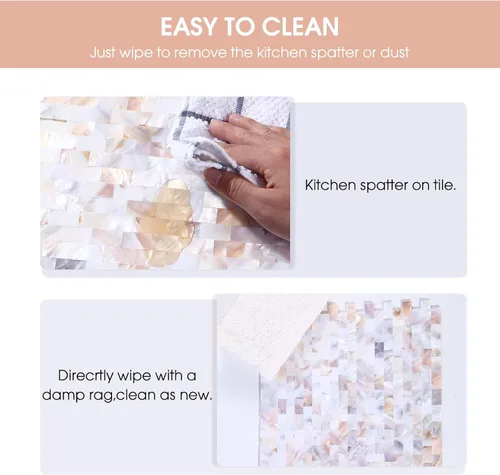 Vista 7 de Azulejo de conchas de perlas de 5 hojas para despegar y pegar para salpicadero, azulejo de pared autoadhesivo para cocina, baño, dormitorio