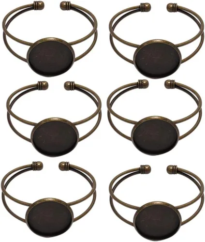 Vista 17 de Exceart 6 unidades de pulseras con ajuste de cabujón redondo en blanco, bandejas de bisel ajustables, pulseras para bricolaje y fabricación de joyas
