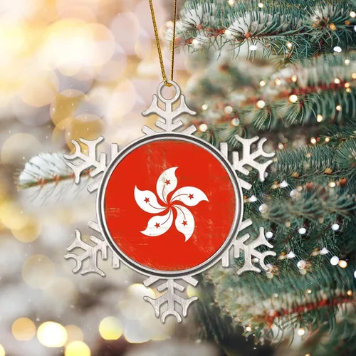Vista 2 de Merry Christmas Metal Snowflake Christmas Ornaments Retro China Hong Kong Flag National Flag Ornaments Winter Decorations for Christmas Tree Xmas