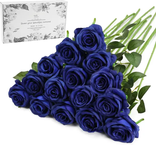 Vista 16 de Rosas artificiales negras – 10 piezas de rosas artificiales falsas de seda con tallos para decoración del hogar, boda, hotel, oficina, centro de mesa