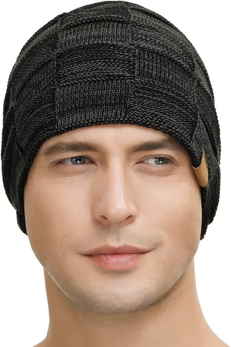 Vista 2 de 2 Packs Slouchy Beanie for Men Winter Hats for Guys Cool Beanies Mens Lined Knit Warm Thick Skully Stocking Binie Hat