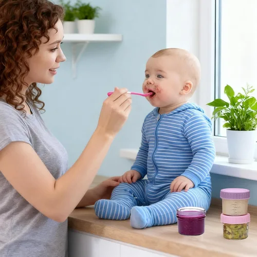 Vista 3 de Accguan - Paquete de 6 recipientes de vidrio para almacenamiento de alimentos para bebés, tarros de comida para bebés de 4 onzas
