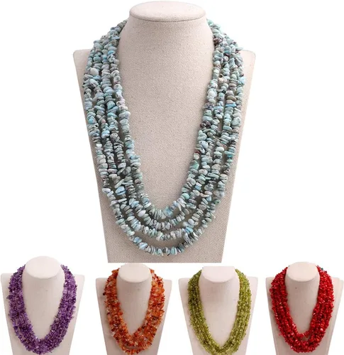 Vista 8 de GEM-Inside - Collar de piedras preciosas moradas con cuentas de cuarzo morado, dije bohemio de moda con soporte de babero, collar de cuentas
