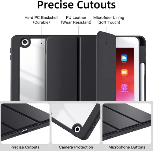 Vista 2 de Wenlaty Funda compatible con iPad de 9ª, 8ª, 7ª generación (2021/2020/2019), funda protectora de cuerpo completo con soporte para lápices, funda