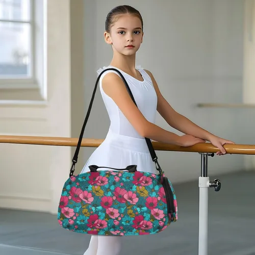 Vista 6 de Buttercup Turquoise Fuschia Line Drawing Gym Duffel Bag with Shoes Compartment Large Capacity Travel Duffel Bag for Beach Swim Bags Pool Sports