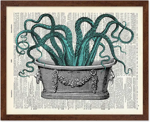 Vista 49 de Poster Master Póster de pulpo para parejas, póster de diccionario, arte Kraken, regalo romántico para él, ella, amantes, decoración náutica