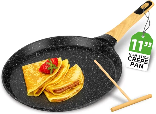 Vista 10 de NutriChef - Sartén para crepes de 24 cm (9.45 pulgadas) antiadherente con esparcidora de madera, sartén Dosa de mármol recubierto duradero, mango
