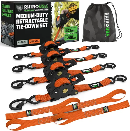 Vista 9 de Rhino USA Correas de trinquete retráctiles (paquete de 2) – 1 pulgada x 10 pies (1,209 libras de resistencia a la rotura) – Correas de amarre auto