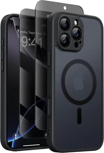 Vista 29 de GolbinBox - Funda magnética para iPhone 13 Pro Max, compatible con MagSafe, protección de cámara, protector de privacidad, funda translúcida mate, a