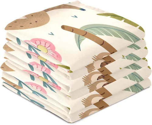 Vista 4 de Kigai Juego de 4 toallas de cocina, diseño de perezoso lindo altamente absorbente, paños de limpieza reutilizables, paños de cocina, toallas de mano