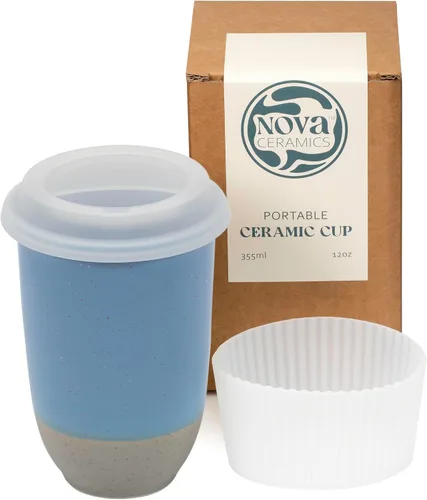 Vista 35 de NOVA CERAMICS Taza de viaje – Taza de viaje de cerámica con tapa – Taza de café de viaje única para llevar – Vaso de café apto para microondas