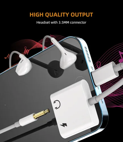 Vista 6 de Divisor Lightning a 0.138 in (paquete de 3) Adaptador AUX para iPhone para cable de auriculares, dongle Apple MFI certificado cable de carga