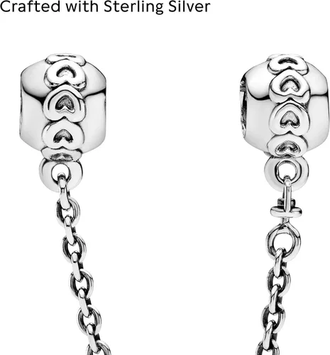 Vista 3 de PANDORA Anillo de joyería de corazones cadena de seguridad de plata de ley, 2 pulgadas