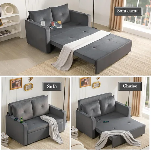 Vista 3 de Krcix Sofá cama extraíble 3 en 1, sofá cama de terciopelo de 56 pulgadas, sofá biplaza convertible para sala de estar, espacio pequeño, sofá cama