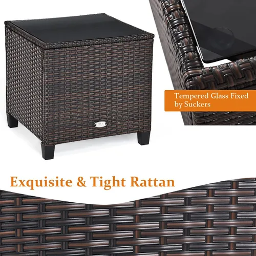 Vista 4 de Moderno juego de muebles de mimbre beige de 3 piezas para patio con cojines resistentes al agua y mesa de vidrio templado
