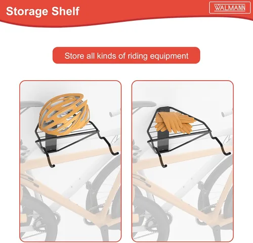 Vista 6 de WALMANN Soporte horizontal para bicicleta montado en la pared, plegable que ahorra espacio para 4 bicicletas, almacenamiento interior de bicicletas