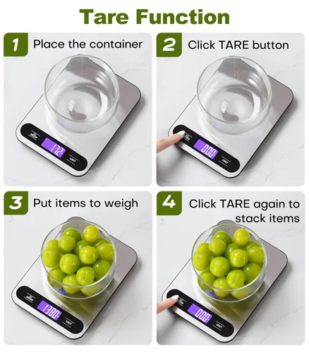 Vista 7 de Atogou Báscula de alimentos, báscula digital de cocina de 33 libras con pantalla LCD de vista completa, superficie de acero inoxidable duradera