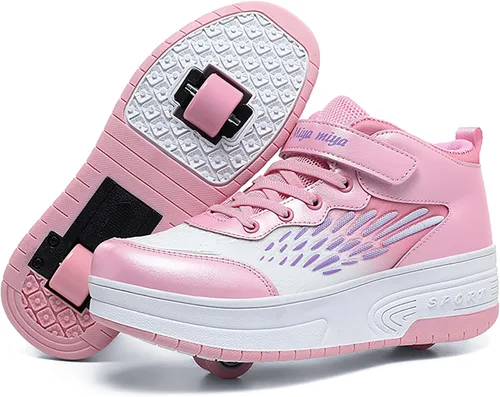 Vista 9 de Wooowyet - Zapatos con ruedas recargables para patinar para niños, unisex, con luces LED, moda