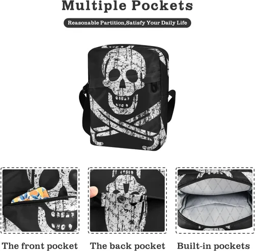 Vista 2 de Bolso bandolera con bandera pirata para mujeres y hombres, bolso cruzado lindo bolso cruzado para hombre con correa ajustable para niñas y mujeres