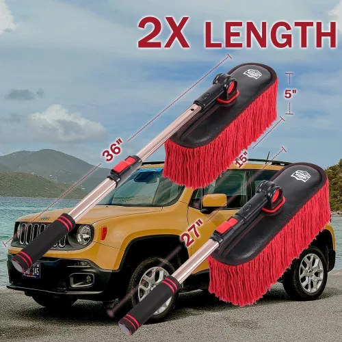 Vista 2 de Suministros de limpieza para automóvil, exterior libre de arañazos con pelo de algodón encerado, cepillo para polvo con mango telescópico extensible