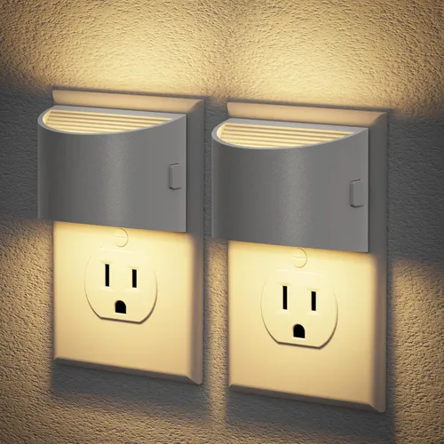 Vista 22 de JandCase Luz nocturna, luces nocturnas automáticas enchufables a la pared, paquete de 2 luces nocturnas modernas con sensor de luz automática, luz