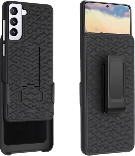 Vista 3 de Fingic Funda para Samsung Galaxy S21 FE, Galaxy S21 FE Funda combinada con funda delgada y resistente con soporte giratorio para cinturón, funda a