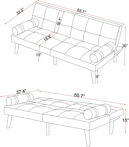 Vista 3 de HMFULE Sofá cama convertible con patas de madera maciza, tela de lino, moderno sofá futón tapizado ajustable para espacio de vida compacto, azul