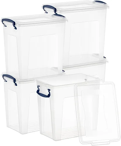 Vista 142 de Superio - Contenedores de almacenamiento de plástico transparente de 1.27 cuartos de galón con tapas, contenedores organizadores apilables, cajas