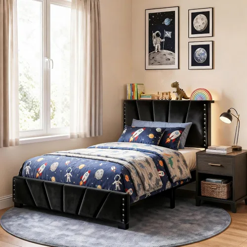 Vista 17 de EnHomee Base de cama individual con luces LED y USB, sin ruido, color beige