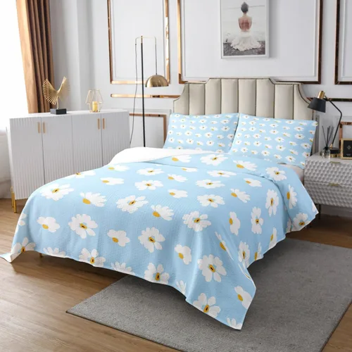Vista 3 de Castle Fairy Daisy Florals Bedspread Twin Size,Cartoon Wildflowers Coverlet Set for Kids Girls Teens Adults Bedroom Decor,Retro Country