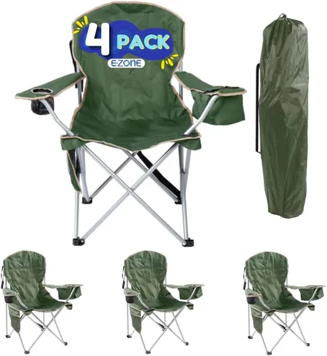 Vista 10 de EZONE Paquete de 2 sillas de campamento con enfriador de hielo integrado, silla portátil, bolsillo de almacenamiento, portavasos y bolsa