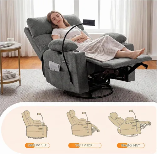 Vista 5 de FiveWillowise Mecedora eléctrica para guardería con brazos ajustables y Gris oscuro